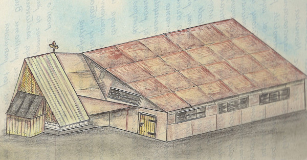 Drewniana tymczasowa kaplica z przełomu lat 1984 i 1985